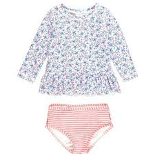 Rufflebutts Tea Time Long Sleeve Rash Guard Bikini