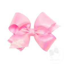Wee Ones Medium Sheer Iridescent and Grosgrain Overlay Hair Bow - Pink