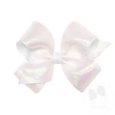 Wee Ones Medium Sheer Iridescent and Grosgrain Overlay Hair Bow - White