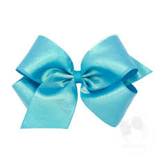 Wee Ones King Sheer Iridescent and Grosgrain Overlay Hair Bow - Dark Blue