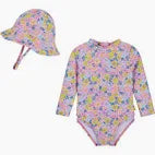 Andy & Evan Purple Floral Baby Rashguard w/ Hat