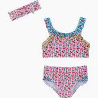 Andy & Evan Pink Cherry Ruffle Bikini w/ Headband