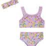 Andy & Evan Purple Floral Ruffle Bikini w/ Headband