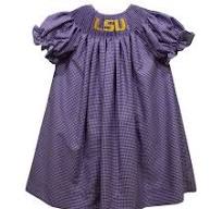 LSU Tigers Smocked Purple Gingham Short Sleeve Dress
