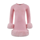 Lola and the Boys Pink Penelope Dress w/ Faux Fur Trim