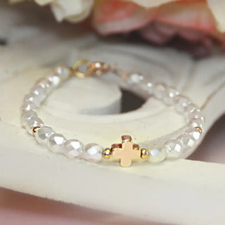 Fancy Pearls Golden Cross 5" Bracelet
