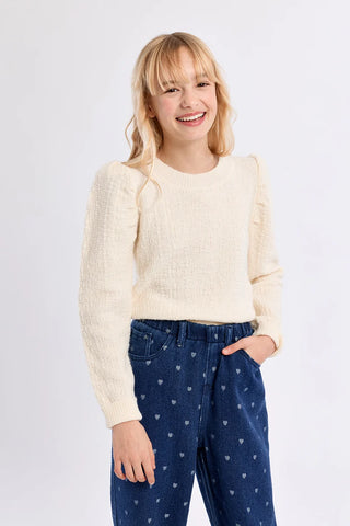 Knitted Sweater with Gathered Shoulders - Off White