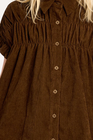 Ruched Shirt Dress - Chocolate