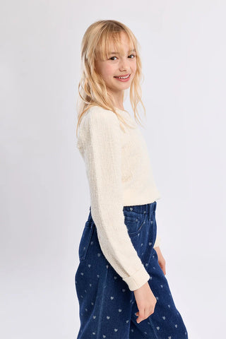 Knitted Sweater with Gathered Shoulders - Off White