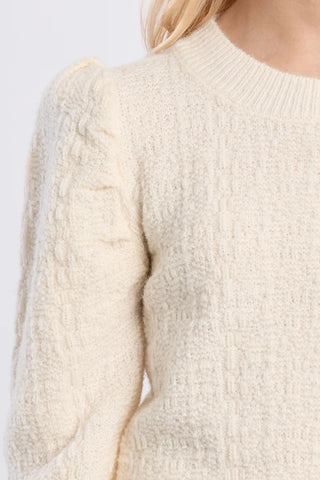 Knitted Sweater with Gathered Shoulders - Off White