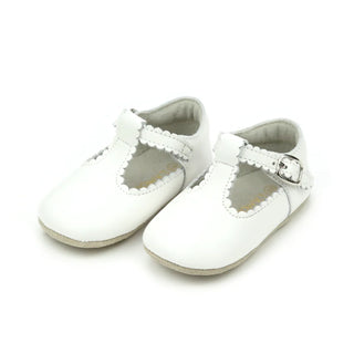 L’amour-Elodie Scalloped T-Strap Leather Mary Jane - White