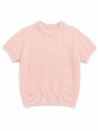 Pale Pink Short-Sleeved Eyelash Sweater