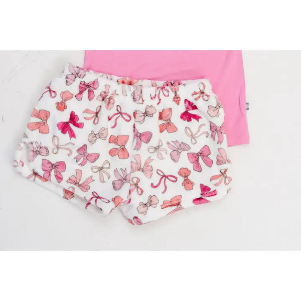Macaron & Me Pink Bows Plush Shorts