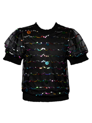Colorful Sequin Mesh Short Sleeve Top