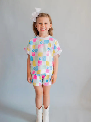 All Over Checker French Terry 2Pc Short Set