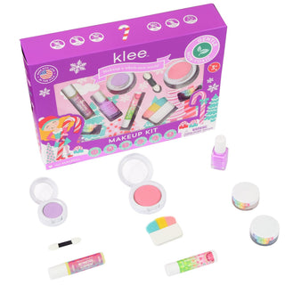 Festive Jingles kit contents: eye shadow, blush, lip shimmer, nail polish and glitter gels