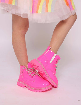 Lola and the Boys Hot Pink Patent Leather Crystal Boots