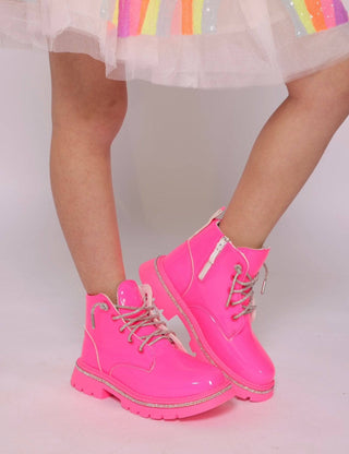 Lola and the Boys Hot Pink Patent Leather Crystal Boots