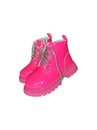 Lola and the Boys Hot Pink Patent Leather Crystal Boots