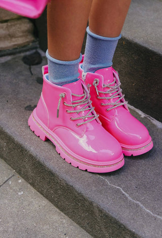 Lola and the Boys Hot Pink Patent Leather Crystal Boots