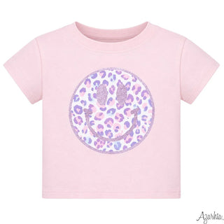Glitter Leopard Love Smiley Pink Boxy Tee