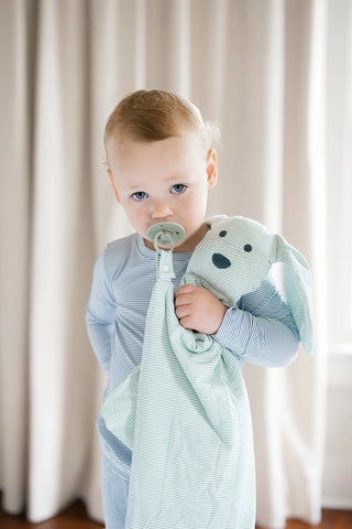 Mini Stripe Dog Lovey + Paci Clip - Pistachio