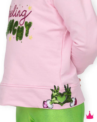 Sequin Feeling Grinchy Pink Holly Sweatshirt