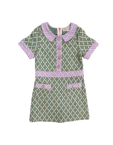 Hannah Banana Green Multi Two-Tone Mod Dress with Rhinestone Buttons 14 Hannah Banana Green Multi Two-Tone Mod Dress with Rhinestone Buttons 14