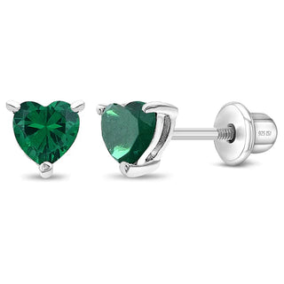 SS Classic CZ Birthstone Heart Screw Back Earrings
