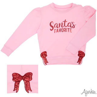 Santa's Favorite Red Sequin CHRISTMAS on Pink Holly Sweatshirt