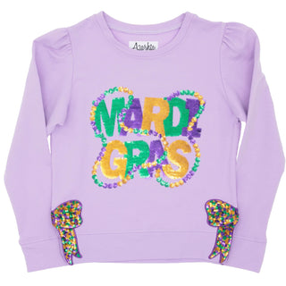 Azarhia Mardi Gras Beads and Bows Lavender Holly Top