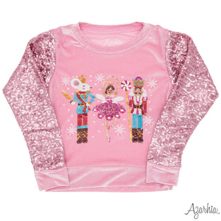 Nutcracker Sequin Sleeve CHRISTMAS Sweatshirt on Pink Velvet