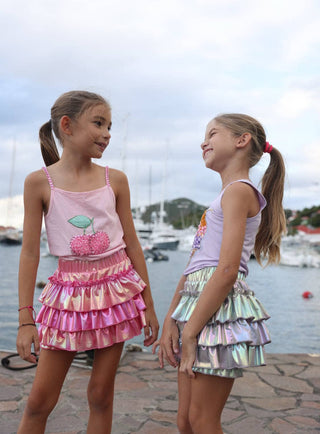 Lola and the Boys Pink Metallic Hologram Ruffle Skort