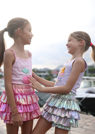 Lola and the Boys Pink Metallic Hologram Ruffle Skort