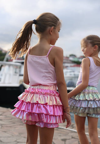 Lola and the Boys Pink Metallic Hologram Ruffle Skort