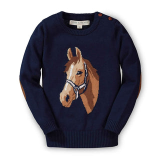 Organic Horse Intarsia Sweater - Navy