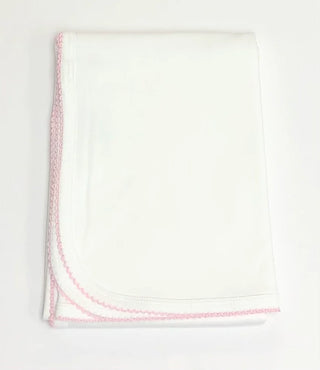 Ben Ben White Picot Pink Trim Pima Blanket