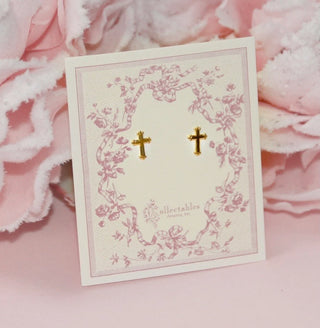 Gold Cross Stud Earrings Heirloom Collection