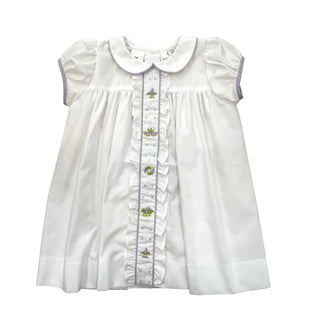Lulu Bebe Mardi Gras Embroidered White Dress (Lavender Trim)