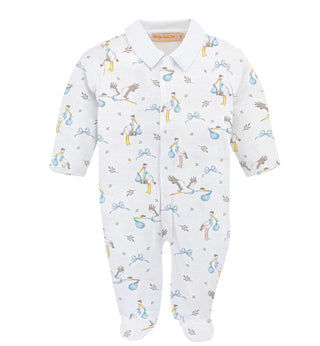 Baby Club Chic Storks Blue Footie W/Collar