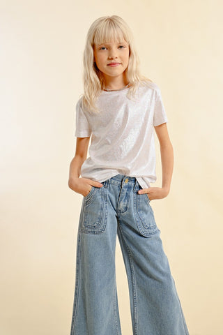 Molly Bracken Iridescent Knit Tee - White