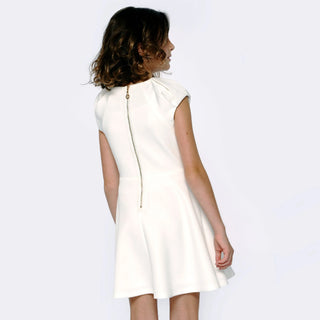 Hannah Banana White Fit and Flare Dress with Pleated Neckline