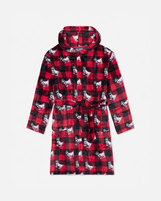 GOAT USA Kids' Buffalo Check Bathrobe in Enduring Red