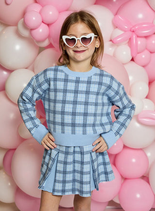 Design History L/S Blue Twist Skirt Set