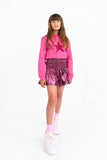 Molly Bracken Girls Lamé Shorts with Smocked Waist-Pink