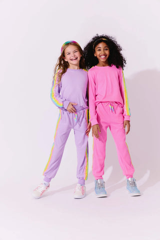 Lola and the Boys Lavender Rainbow Sequin Stripes Jogger Set