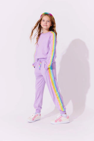Lola and the Boys Lavender Rainbow Sequin Stripes Jogger Set