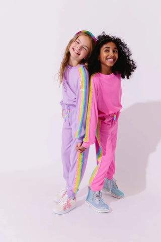 Lola and the Boys Lavender Rainbow Sequin Stripes Jogger Set
