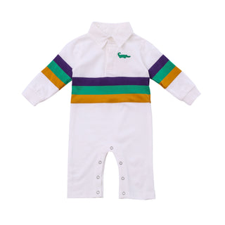 White Mardi Gras Knit Rugby Polo Longall