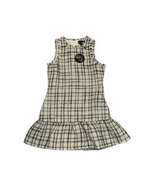 Little Olin Black, White & Gold Tweed Ruffle Dress